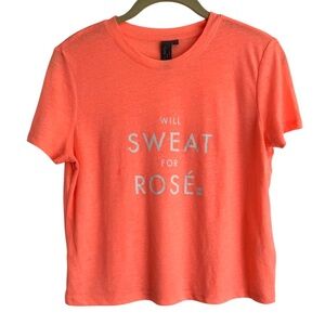 Sweaty Betty Will Sweat for Rosé Tee Bright Orange Cropped T-Shirt Size Small